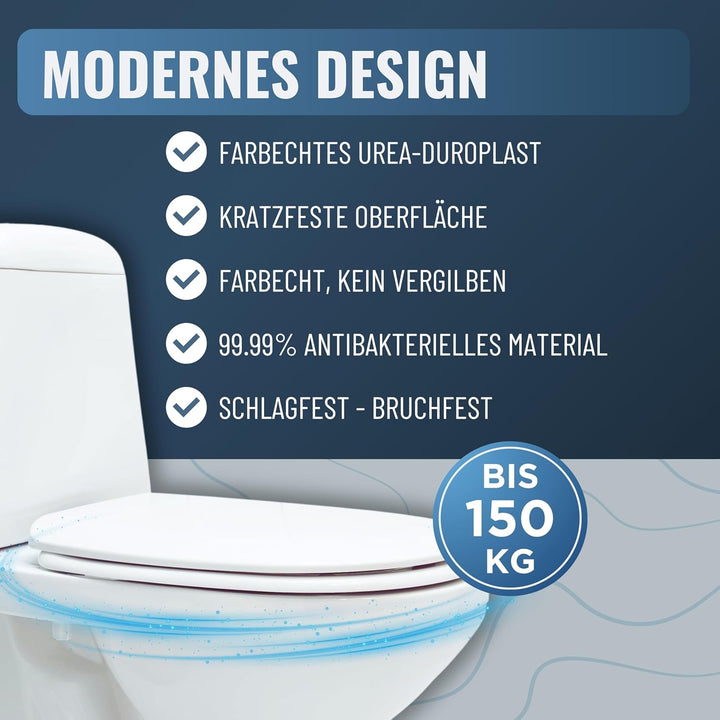 Toilettendeckel mit Absenkautomatik - WC Sitz mit 99,9% Antibakterieller Oberfläche - Toilettensitz