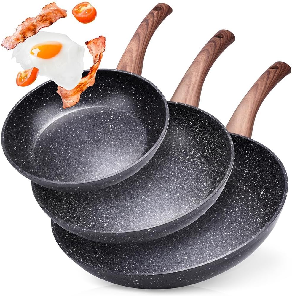 Pfannen-Set mit Granitbeschichtung Bratpfanne Granitpfanne BLACK&WOOD 3 Stk. 20/24 / 28 cm