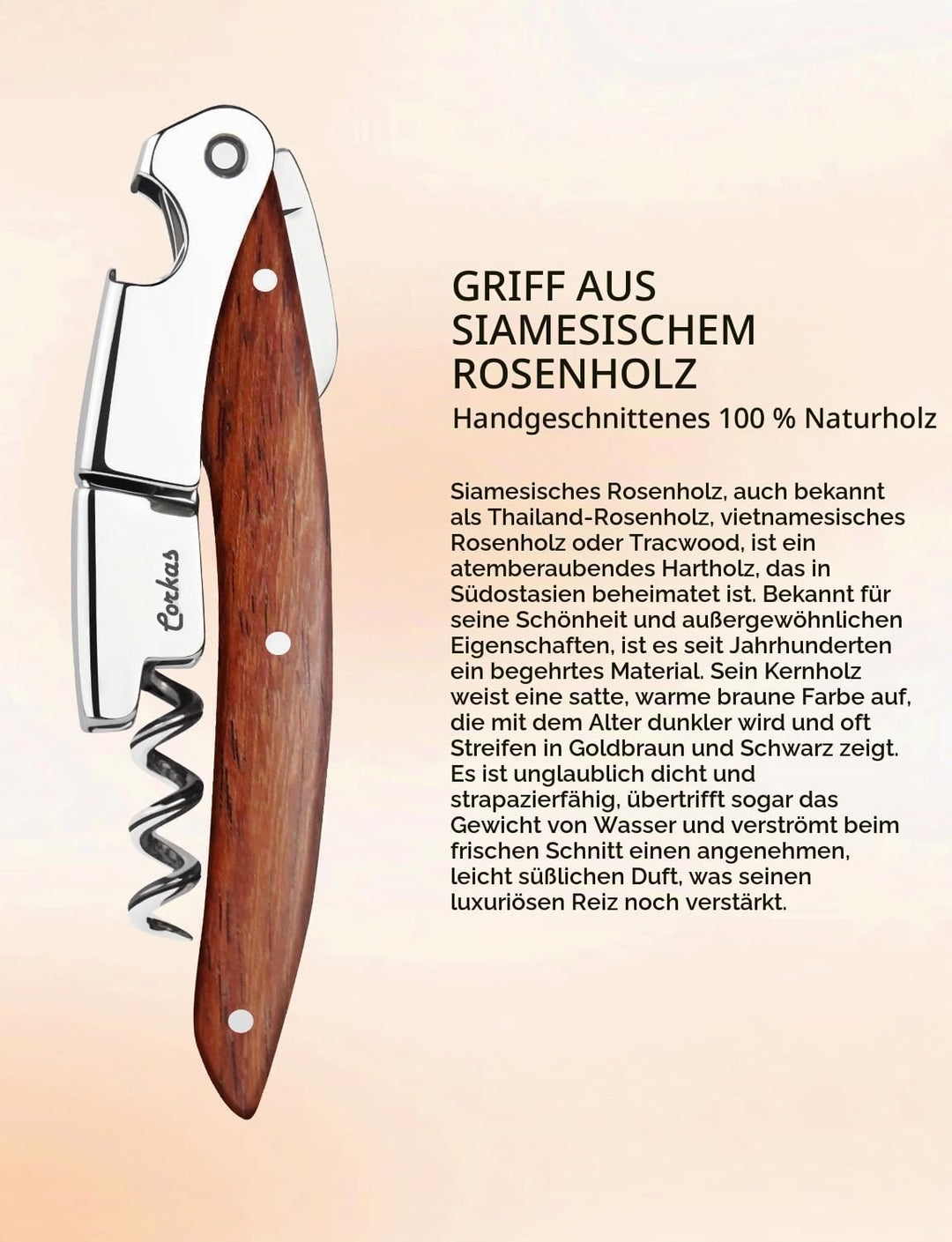 CORKAS Kellnermesser - Profi Korkenzieher multifunktionaler Weinöffner, Folienschneider und Flaschen