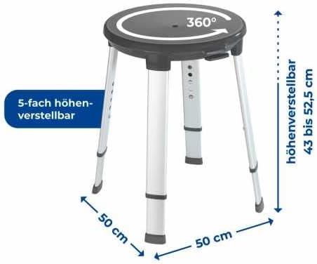 WENKO Badhocker drehbar Secura Premium - drehbarer Duschhocker, bis 130 kg Tragkraft, 50 x 43-53 x 5