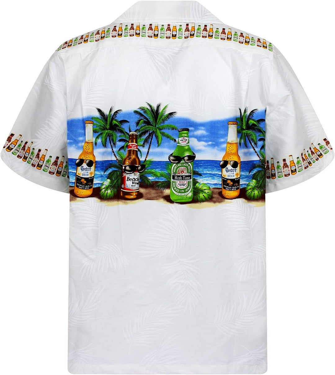 P.L.A. Pacific Legend Original Hawaiihemd, Kurzarm, Bierflaschen Corona Brustdruck, Weiss, XXL