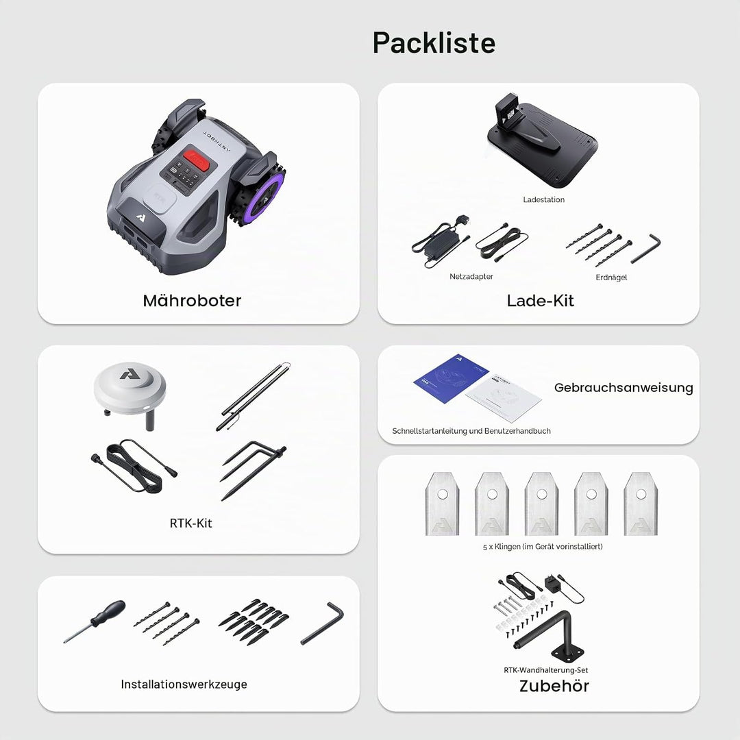 ANTHBOT M9 Rasenmähroboter, kabellos, NetRTK, 4G, Akku 5000 mAh, empfohlen 1000 m², maximal 1200 m²,