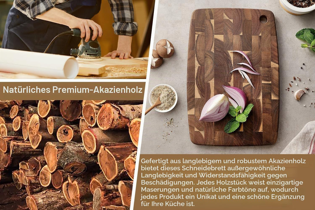 XINZUO Akazienholz Hirnholz-Schneidebrett 36 * 24 * 1,9cm Holzbrett Küche Hackbretter, Aufschnittbre