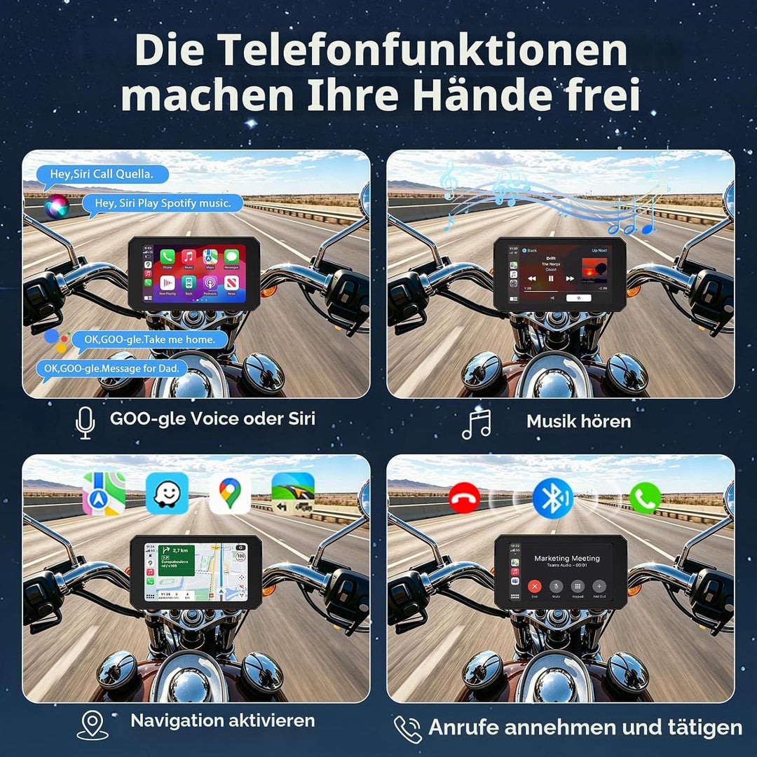 5 Zoll Motorrad Carplay Display, IP67 Ganzkörper Wasserdicht Motorrad navi Bluetooth GPS Siri/GOO-gl