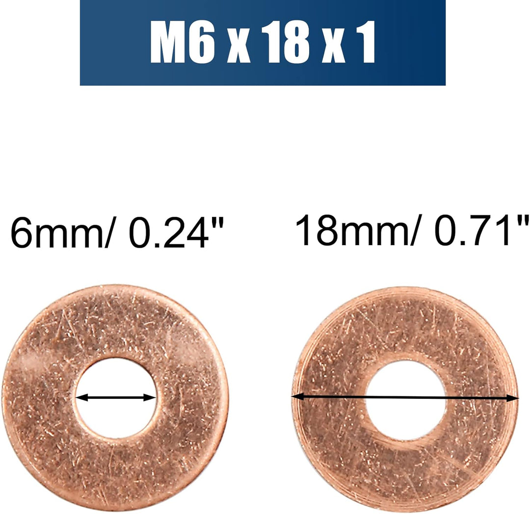 sourcing map 40Stk. 6mm Innendurchmesser Kupfer Unterlegscheiben Flache Dichtungsringe Ringe
