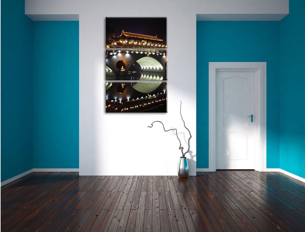 Pixxprint hellerleuchtete chinesische Brücke als Leinwandbild/Grösse: 3 Teilig (120x80) cm/Wandbild/