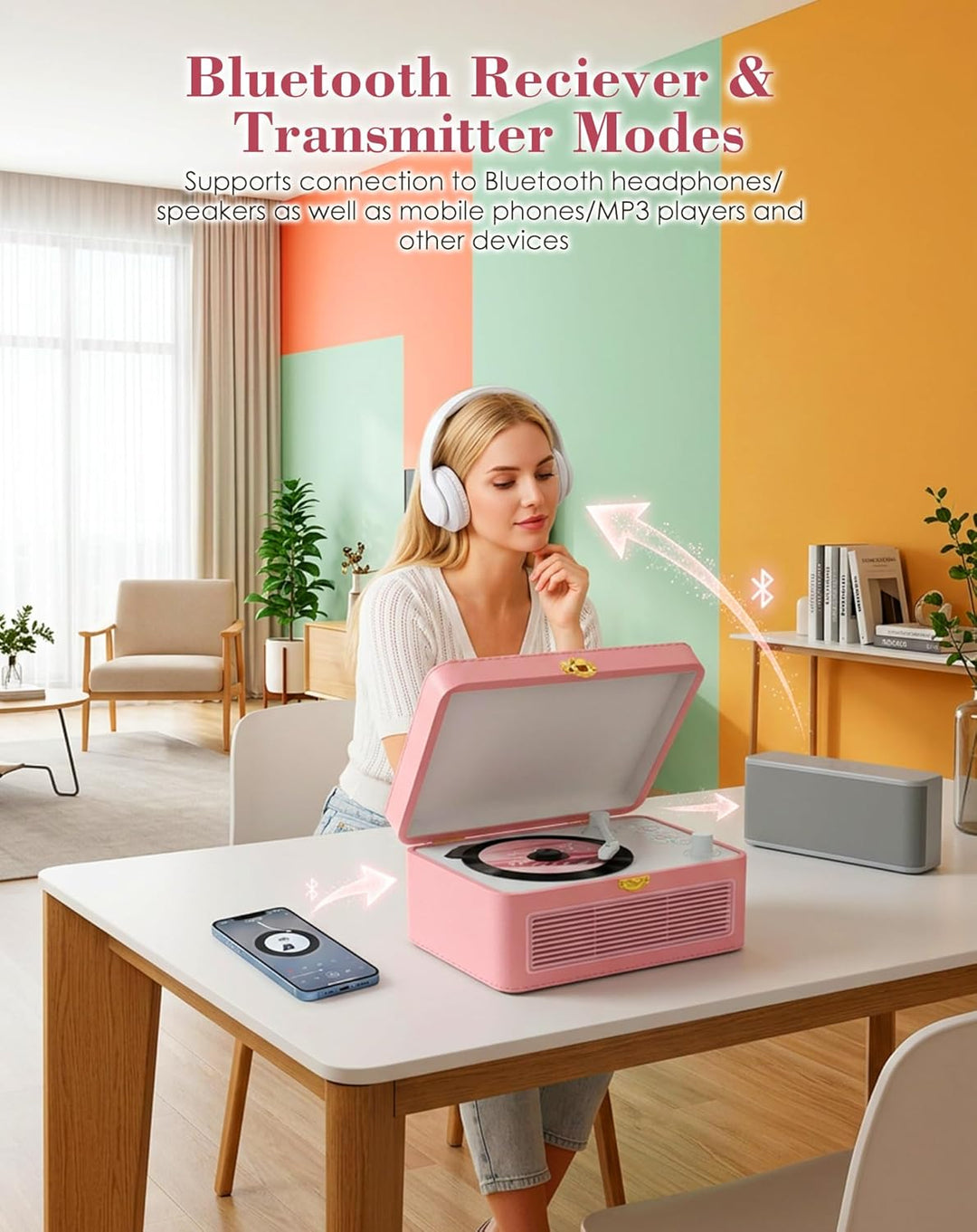 Tragbar CD Player Bluetooth Retro Radio mit CD-Player mit Lautsprecher Unterstützung USB & AUX-Wiede