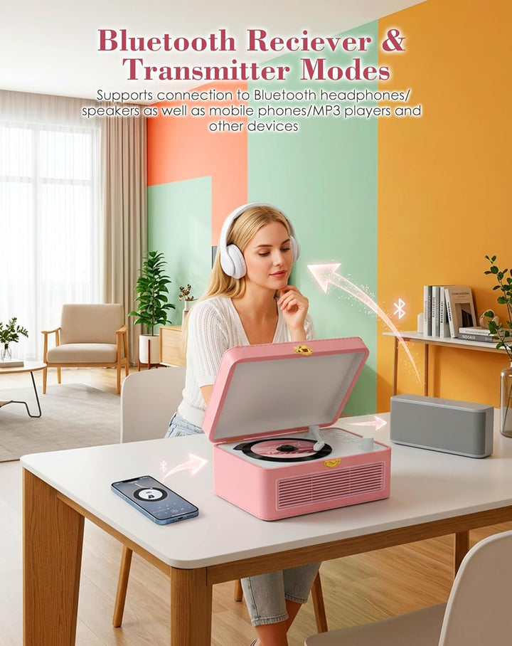 Tragbar CD Player Bluetooth Retro Radio mit CD-Player mit Lautsprecher Unterstützung USB & AUX-Wiede