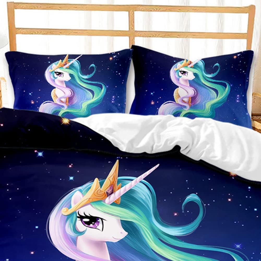 AOXHFNV Einhorn Mädchen Rosa Bettwäsche Set 135x200cm Süsser Einhorn-Stern-Mond-Muster Bettbezug Ein