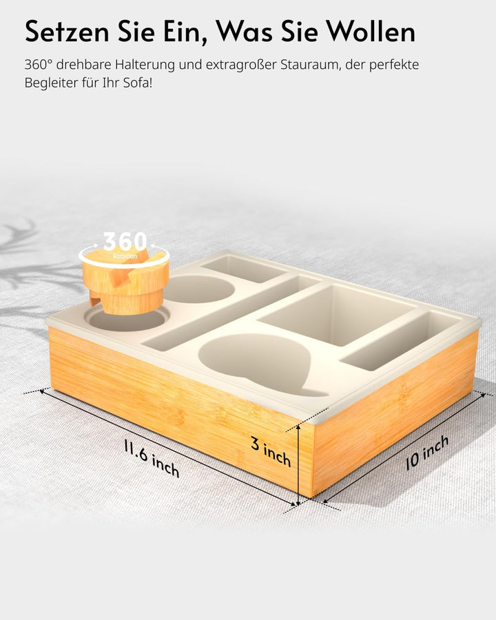 Couchbar Snackbox Silikon sofatablett mit 360 Grad Drehbar Handyhalter beistelltisch mit Holz Sofata