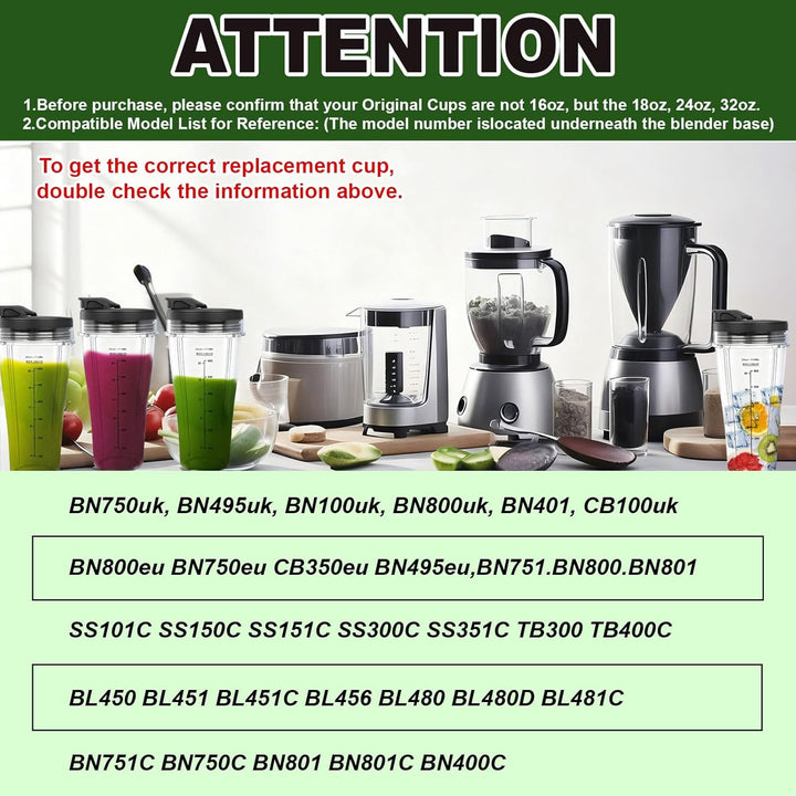 2er Pack 24oz Ersatzbecher kompatibel mit Ninja Blender – Smoothie Becher mit Deckel & Reinigungsbür