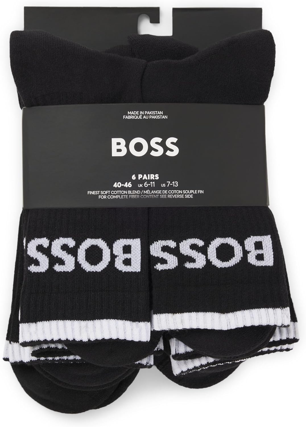 BOSS Herren 6P QS Stripe CC Sechser-Pack kurze Socken aus geripptem Baumwoll-Mix 39-42 -001 black, 3