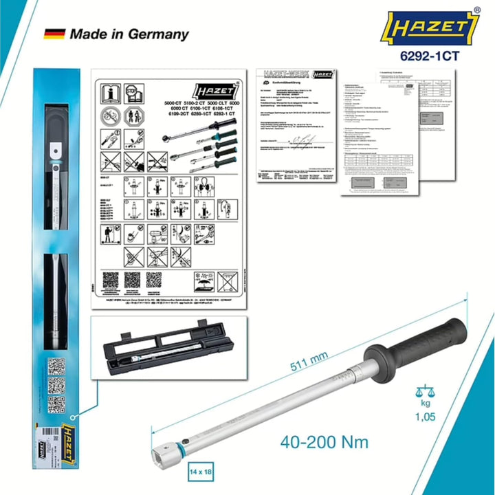Hazet Drehmomentschlüssel 6292-1CT 40-200Nm 14x18mm