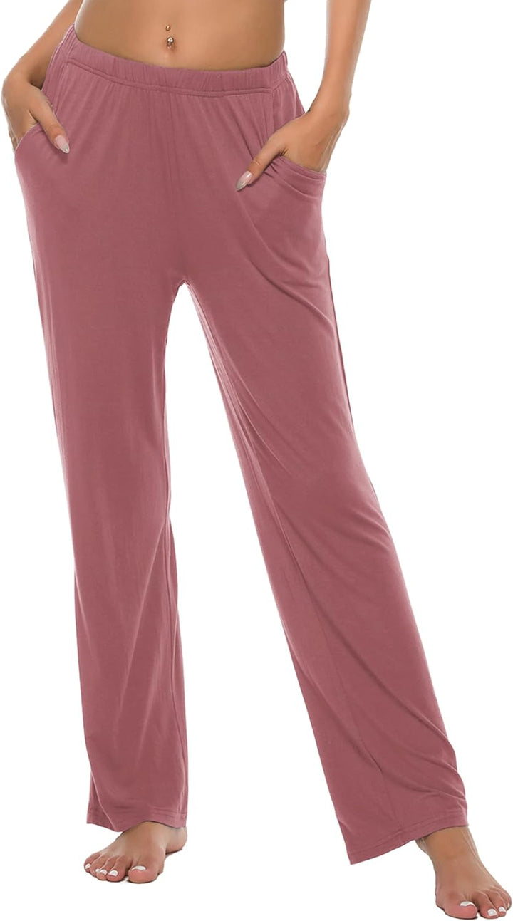 JINSHI Damen Schlafanzughose Lang Pyjamahose Weich Modal Nachtwäsche Freizeithose S Hellgrau+Rosavio