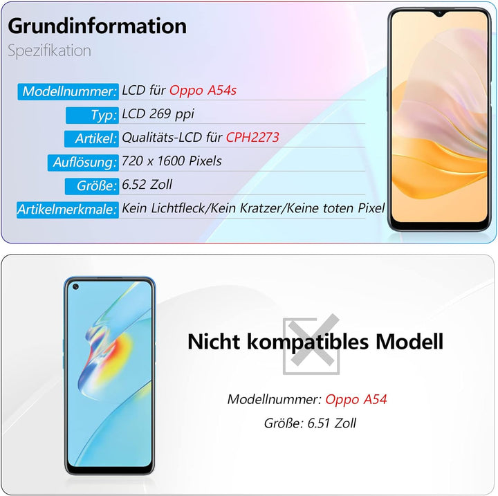 RongZy Kompatibel mit Oppo A54s CPH2273 Ersatz Bildschirm LCD Display und Touchscreen-Digitizer mit