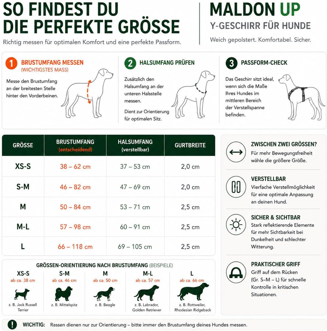 Hunter Hundegeschirr Maldon UP, Farbe: orange/grau, weich gepolstert & komfortabel, stark reflektier