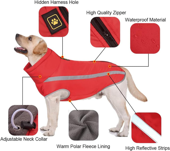FEimaX Hundemantel Hundejacke wasserdichte Reflektierende Wintermantel mit Fleece Gefüttert Hund Wel