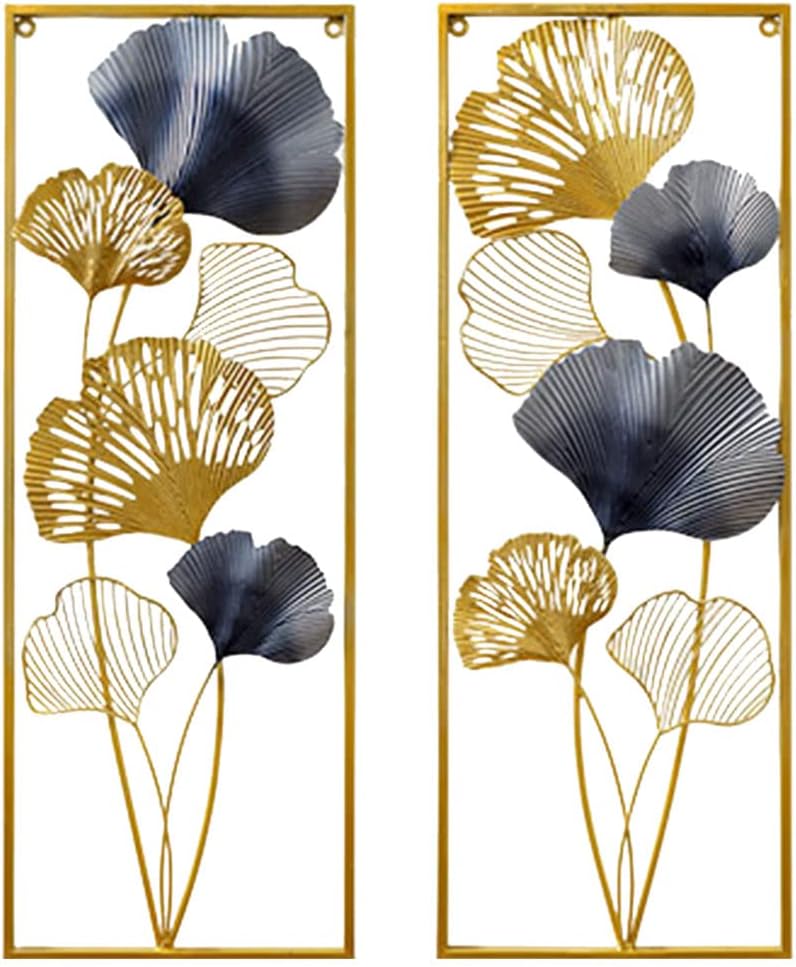 soudesileim 2 StÜCk 3D Wanddeko Ginkgoblätter Metall, 85x31cm Wandskulpturen, Blätter Dekoration Rec