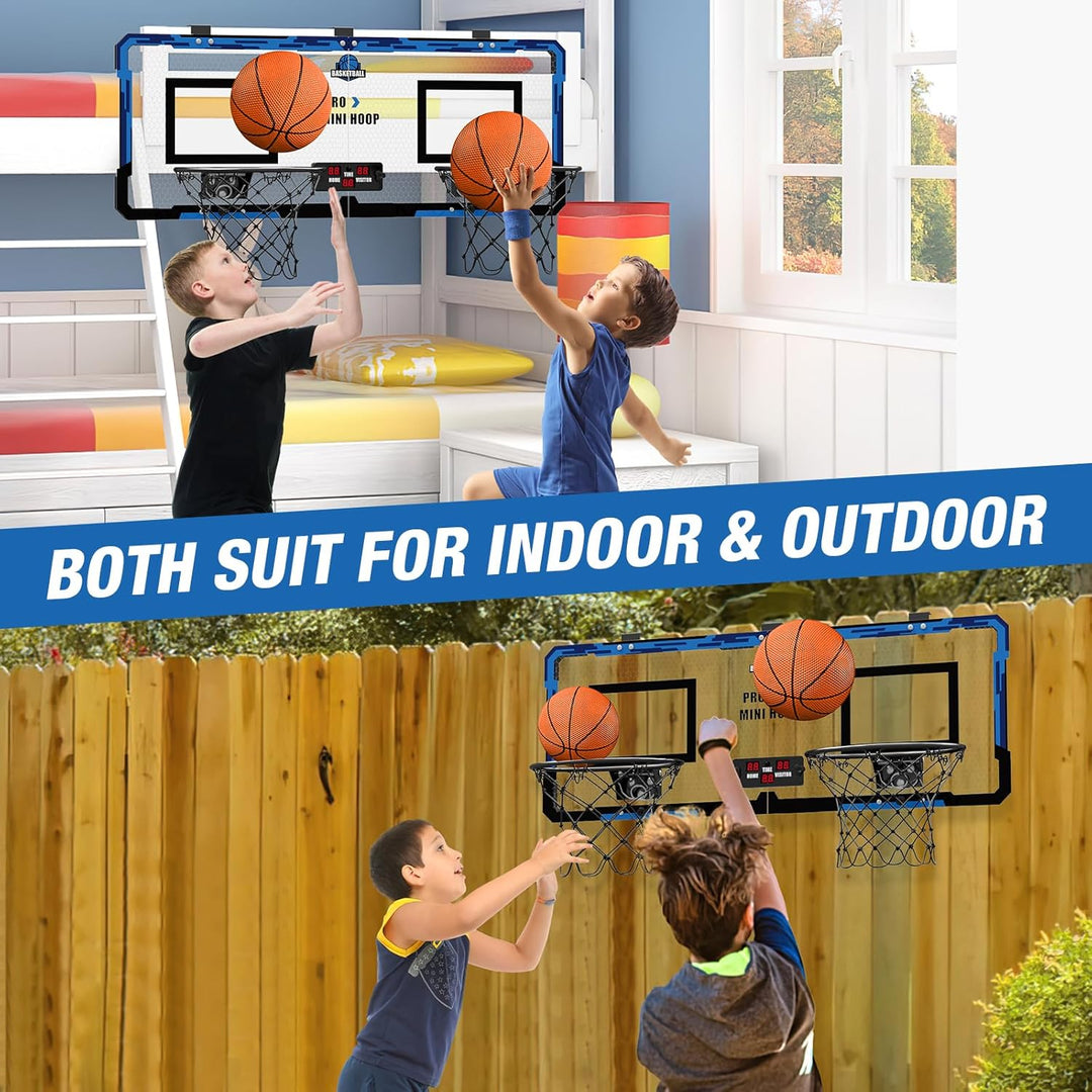 HYES 2 Player Basketballkorb für Kinder, Dual Shot Mini Basketballkorb mit Scoreboard 4 Balls Pumpe