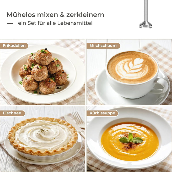 Stabmixer Set 1200W mit 12 Geschwindigkeiten & Turbofunktion – Edelstahl Pürierstab für Suppen, Soss