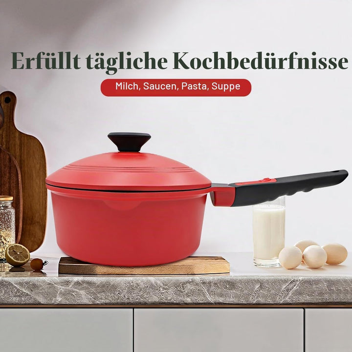 2,5 Liter Stielkasserolle Antihaft mit Aluminium Deckel, Kasserolle 20cm mit abnehmbarem Griff, Back