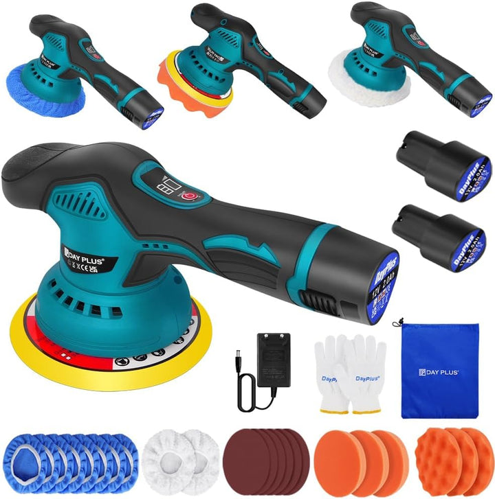 Akku Poliermaschine, Auto Poliermaschine Set 22pcs, Elektrische Poliermaschine mit 2pcs Batterie, Ak