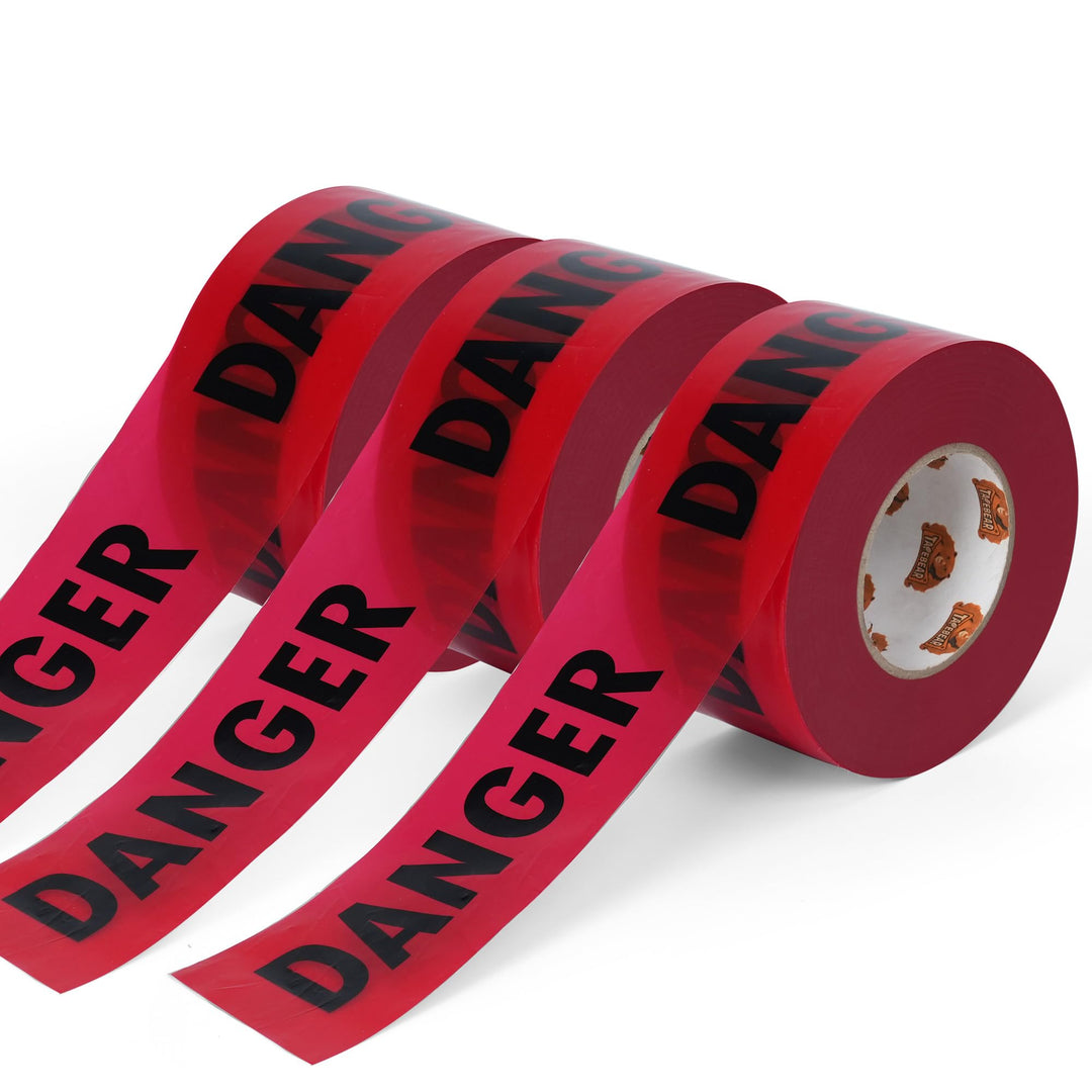 TAPEBEAR Trassenwarnband Rot Schwarz 76mm x 305meter, DANGER Achtung Absperrband Polizei Warnband Ni