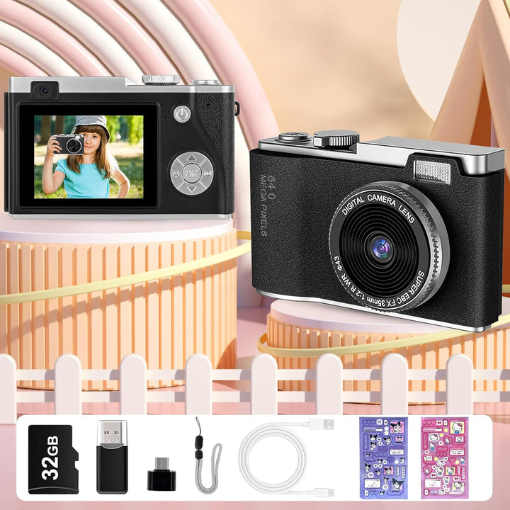 AKOFIC Kinderkamera, 2,4 Zoll 1080P HD Bildschirm Kamera Kinder mit 32GB Karte, Selfie Digitalkamera