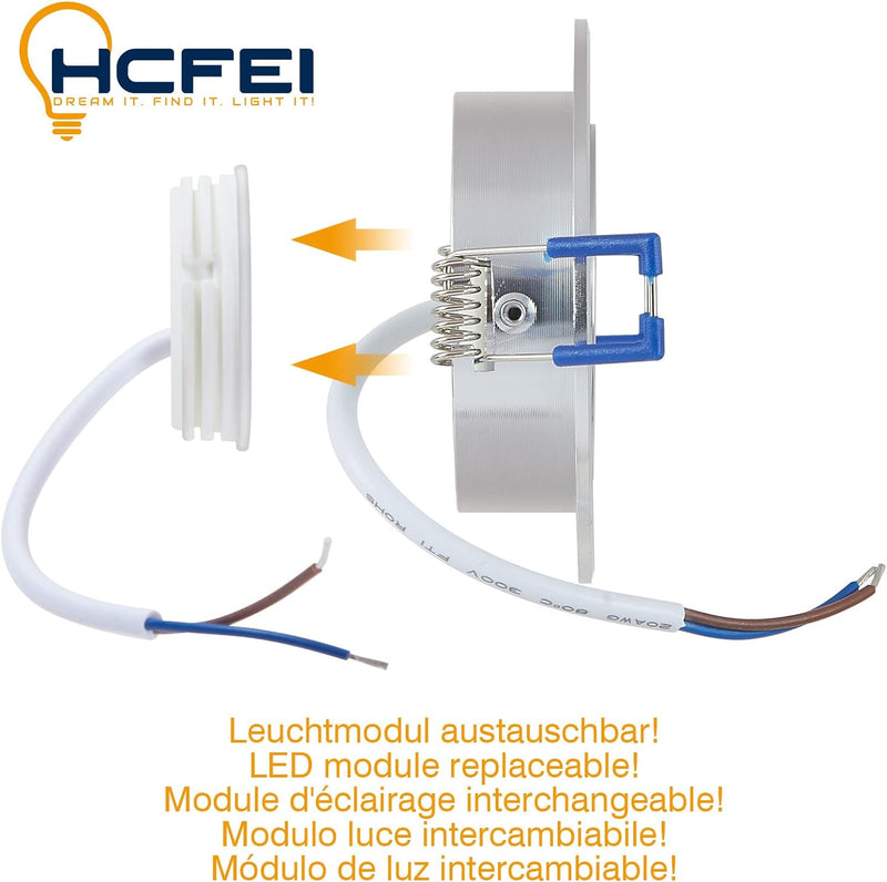 HCFEI 3er Set LED Einbaustrahler flach FLAT DIM 120° 230V 3W Warmweiss 3000K Einbauloch 68-75 mm, Si