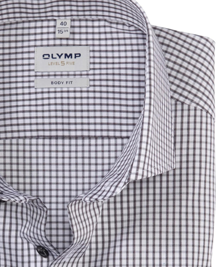 OLYMP Herren Businesshemd Langarm Level Five,Gitter Karo,Body fit,Royal Kent 38 Schwarz 68, 38 Schwa