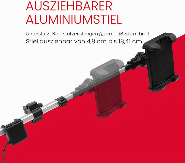 Macally Auto-Kopfstützen Tablet-Halterung mit USB-Lade-Hub & Zigarettenanzünder-Adapter – lädt 4 Ger