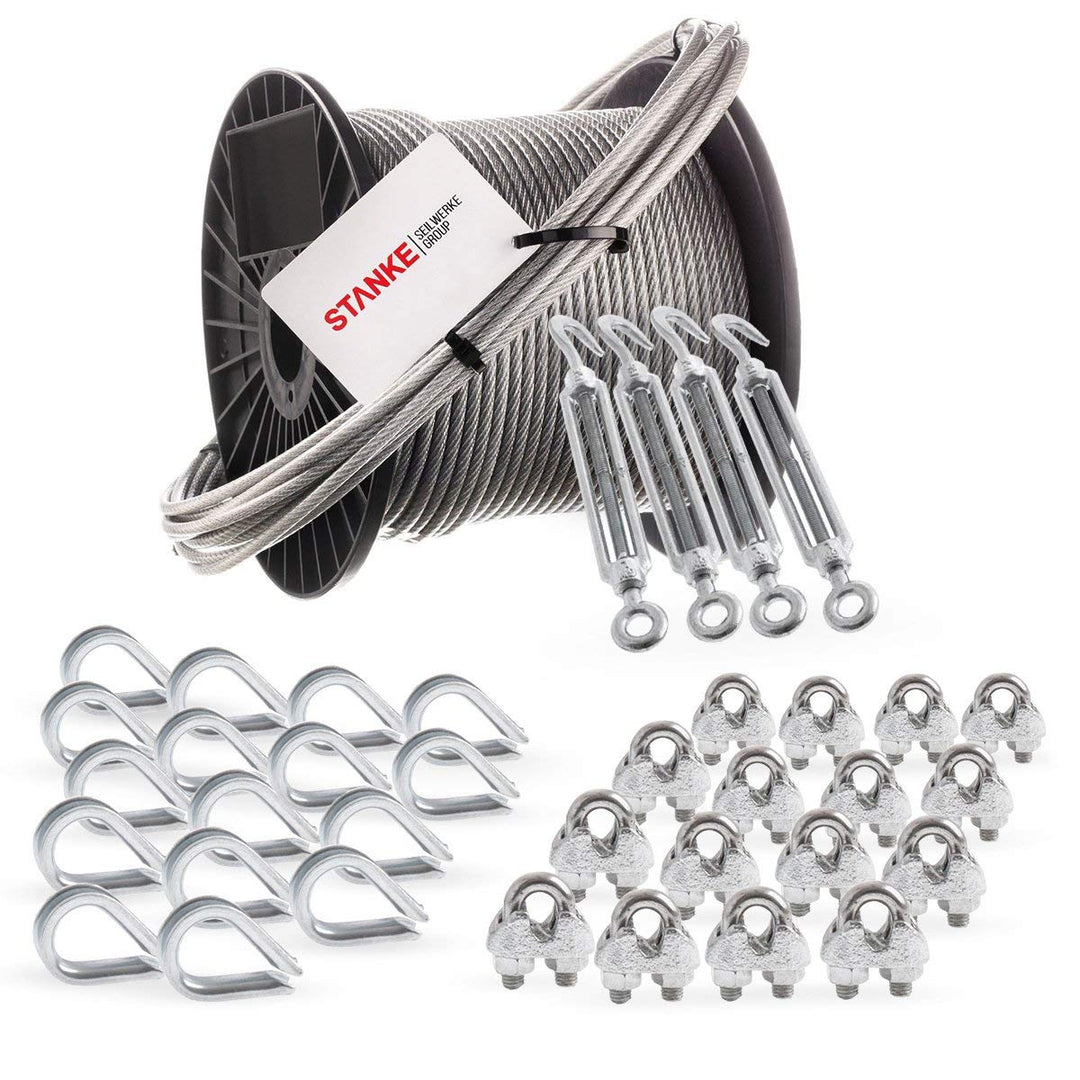 Seilwerk STANKE Rankhilfe PVC Drahtseil ummantelt verzinkt 10m Stahlseil 5mm 6x7, 4x Spannschloss M8