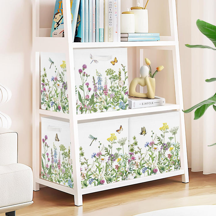 Clastyle 3 Stück Wildblumen Frauen Aufbewahrungsbox Stoff für Kallax Faltbar Aufbewahrungskorb Klein