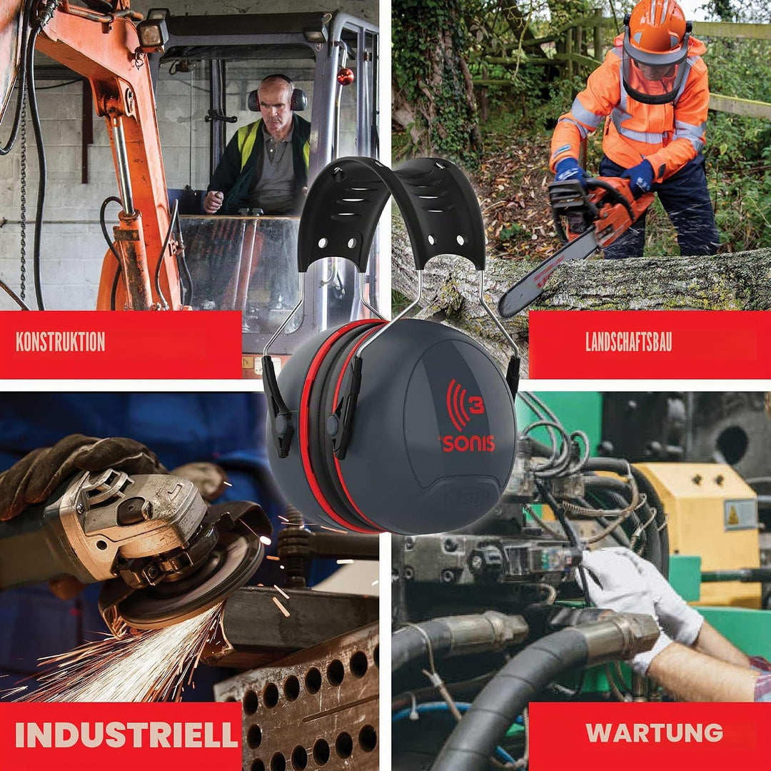 JSP Sonis 3 einstellbare Gehörschützer 37dB SNR (AEB040-0A1-A00) Grau/Rot, Grau/Rot