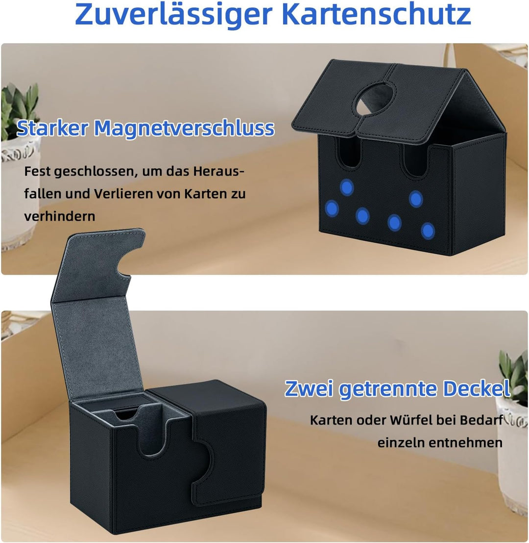 Card Deck Box for MTG, Kartenbox mit Würfel Tray, Gathering Aufbewahrungsbox für 200+Karten, PU Lede