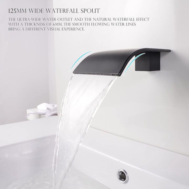 SHANFO Waschtischarmatur Wandmontage Wasserfall Schwarz Armatur Wand Einzigen Handgriff 2-Loch Unter