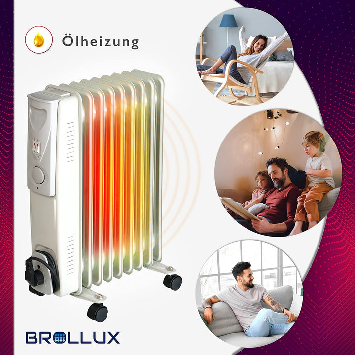Brollux Ölheizung elektrisch 2000W OH-09 Ölradiator Elektroheizung 9 Lamellen mobiler Elektroheizkör