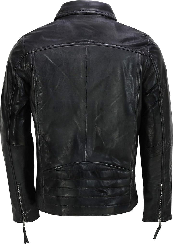 Xposed Männer Echte Lederjacke Klassischer Kragen Retro-Reissverschluss-Biker-Stil Smart Casual Slim