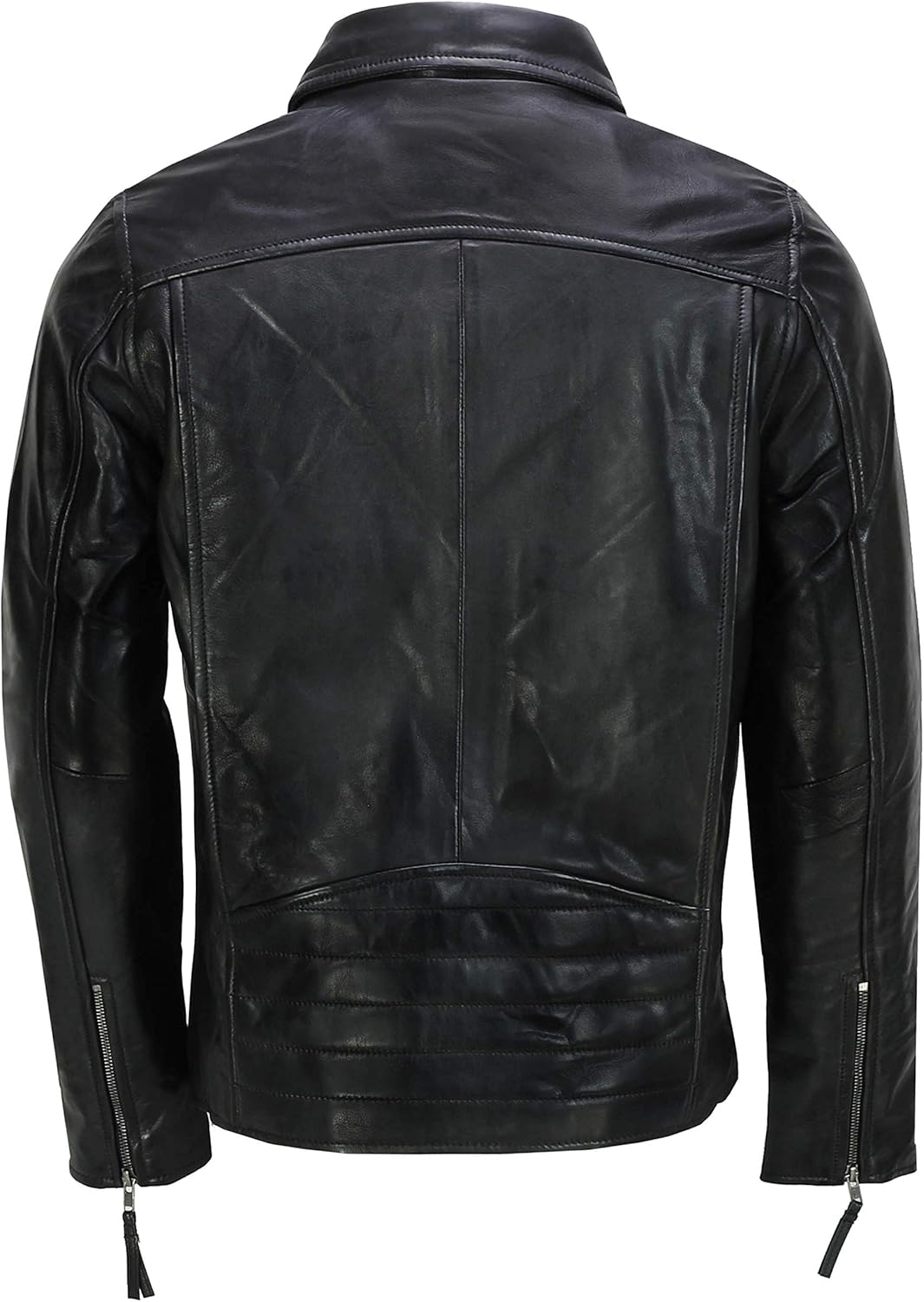 Xposed Männer Echte Lederjacke Klassischer Kragen Retro-Reissverschluss-Biker-Stil Smart Casual Slim