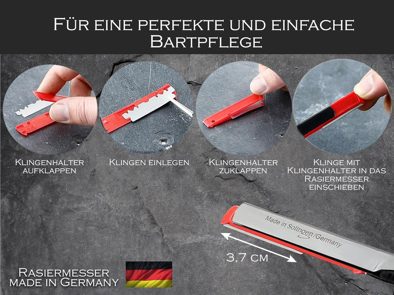 Rasiermesser mit Wechselklingen aus Solingen Bartmesser Made in Germany Rasier-Set für Herren mit Kl