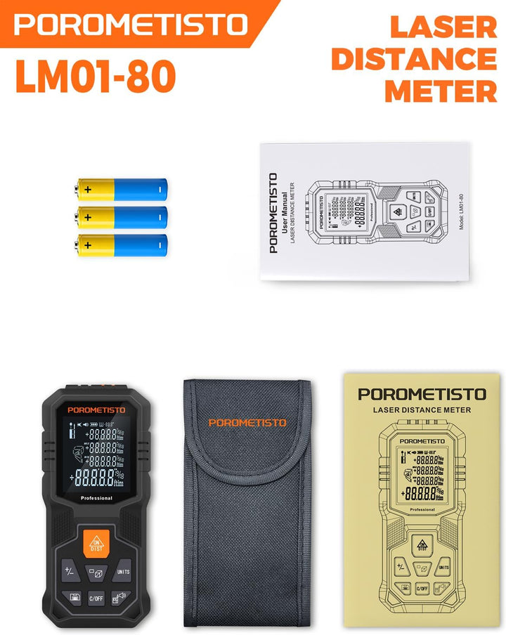 LM01-50 Laser Entfernungsmesser – 50 m Messbereich, 12 Modi: Fläche/Volumen/Pythagoras, Neigungssens