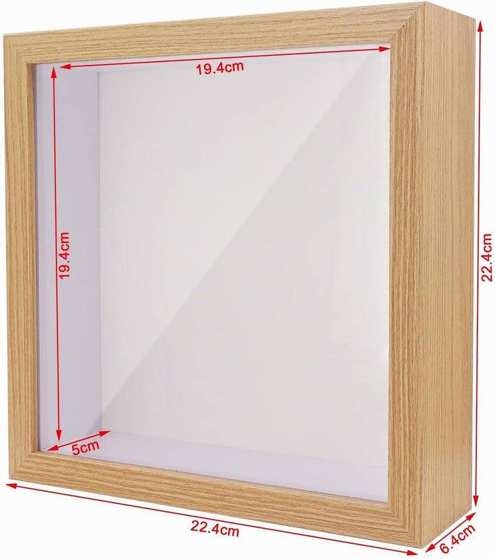 3D Shadow Box(22.3x22.3x6cm) Bilderrahmen aus Holz tiefe Box quadratisch tiefe Vitrine für Medaillen
