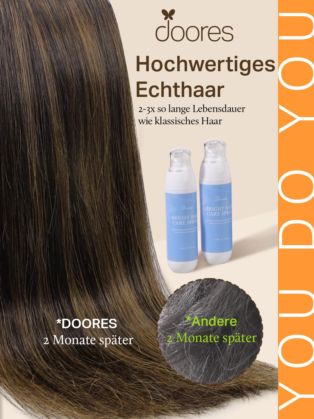 DOORES Haarverlängerungen zum Einkleben, Dunkelbraun bis Kastanienbraun, 25,4 cm, 30 g, 20 Stück, Re