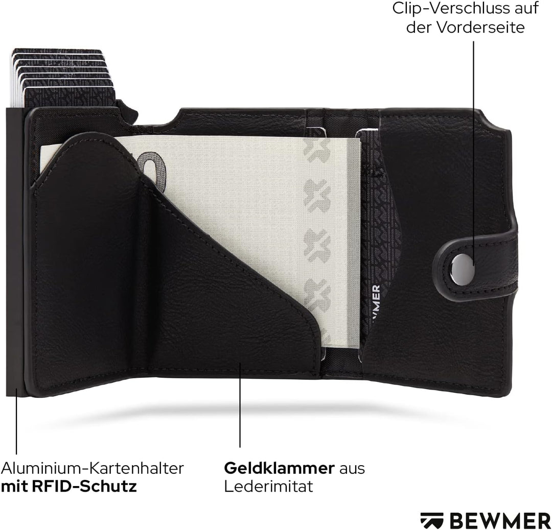 BEWMER 2 Shielded | Herren und Damen Slim Wallet mit RFID-Schutz Anti-Cloning | Kartenetui mit Münzf