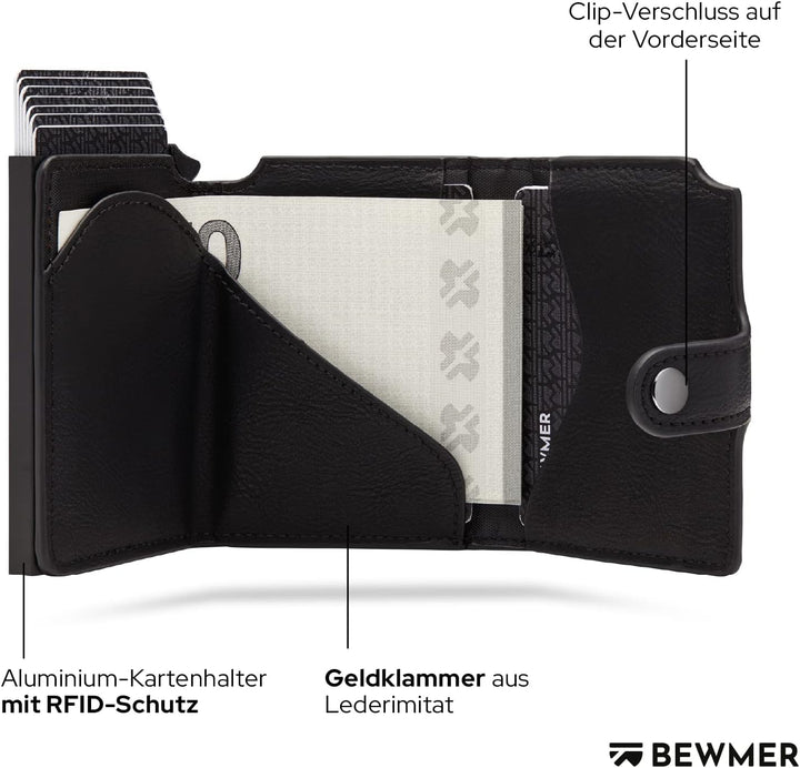 BEWMER 2 Shielded | Herren und Damen Slim Wallet mit RFID-Schutz Anti-Cloning | Kartenetui mit Münzf