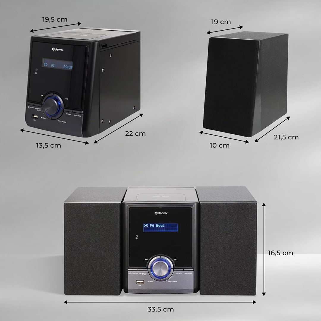Denver MDA-285 Musiksystem – DAB+ & FM Radio mit Plattenspieler, CD-Player, Bluetooth & AUX, Echthol