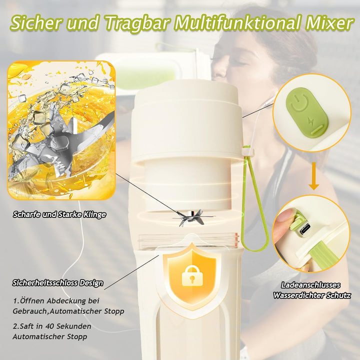 Tragbarer Mixer 450ml Smoothie Maker mit 12-Blatt-Edelstahlklinge Mini Blender Typ C Ladung Multifun