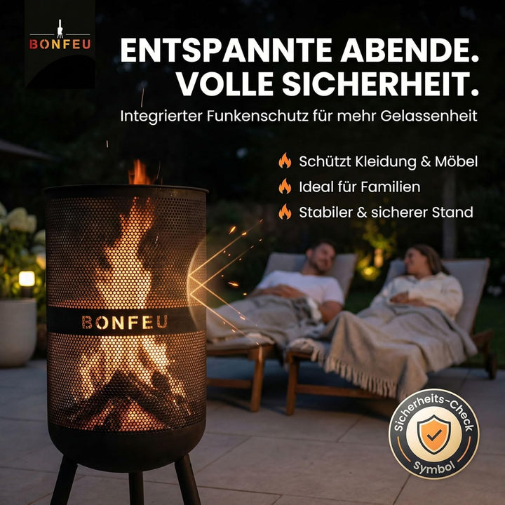 BonFeu Bonves Ø45cm Schwarz - Feuerkorb für den Garten - Feuertonne & Feuerstelle - aus stabilem Sta