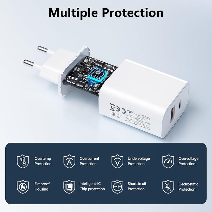 [3 Stück] 30W USB C Ladegerät + Schnellladekabel, 2-Port Schnellladegerät mit 1.8M Ladekabel，USB Ste