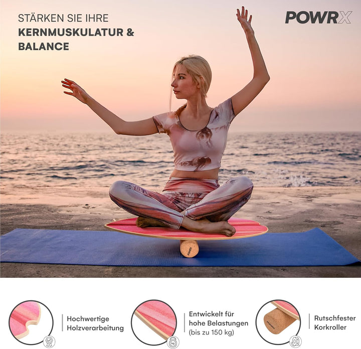POWRX Surf Balance Board Holz/Balance Skateboard inkl. Rolle | Koordinationstraining für Surfbrett,